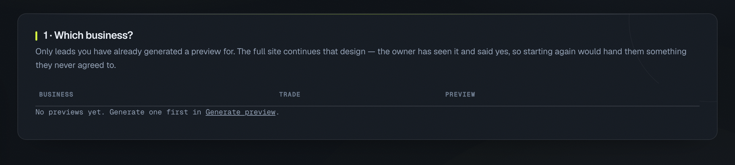 The deliver screen, which builds a full multi-page site and packages it.